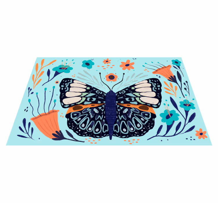 Colorful Butterfly Details vinyl rug flowers - TenStickers