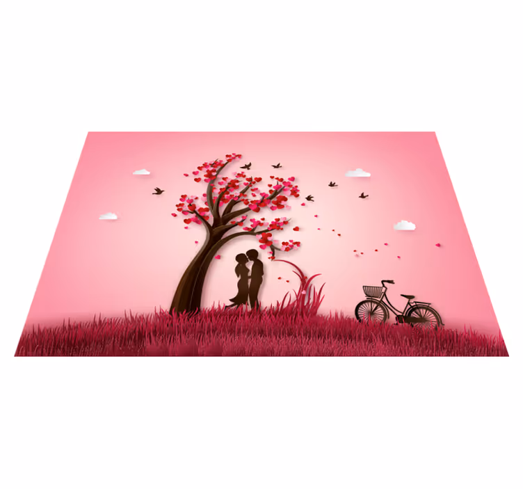 Romantic Tree Scene vinyl rug flowers - TenStickers