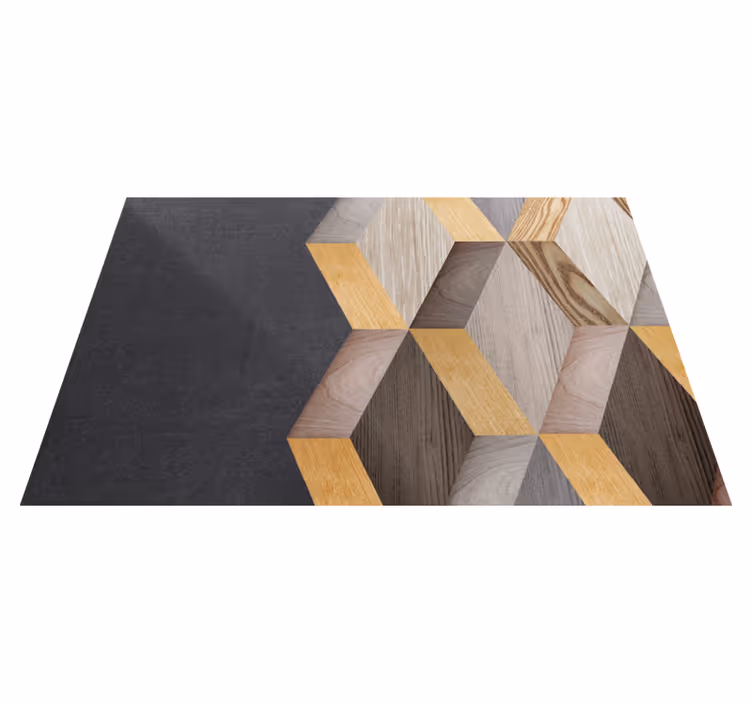 Wood effect vinyl rug geometric cube design - TenStickers