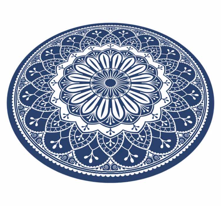 Navy Botanical Composition mandala vinyl rug - TenStickers