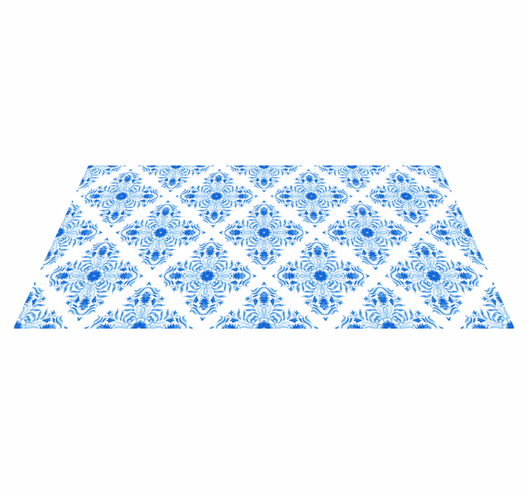 Azure Botanical Motif mosaic vinyl rug - TenStickers