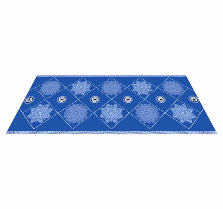 Blue floral elements vinyl rug bathroom - TenStickers