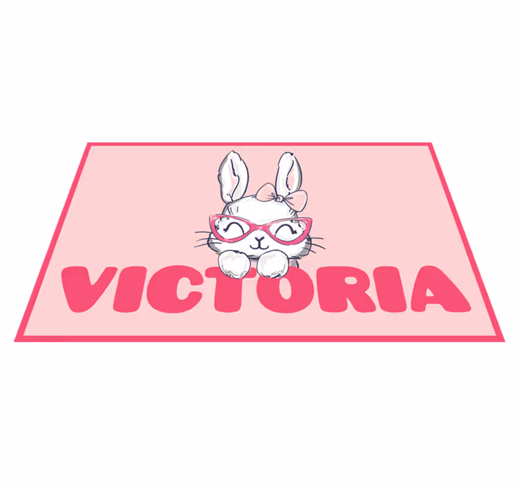 Bunny with glasses and name vinyl rug - TenStickers