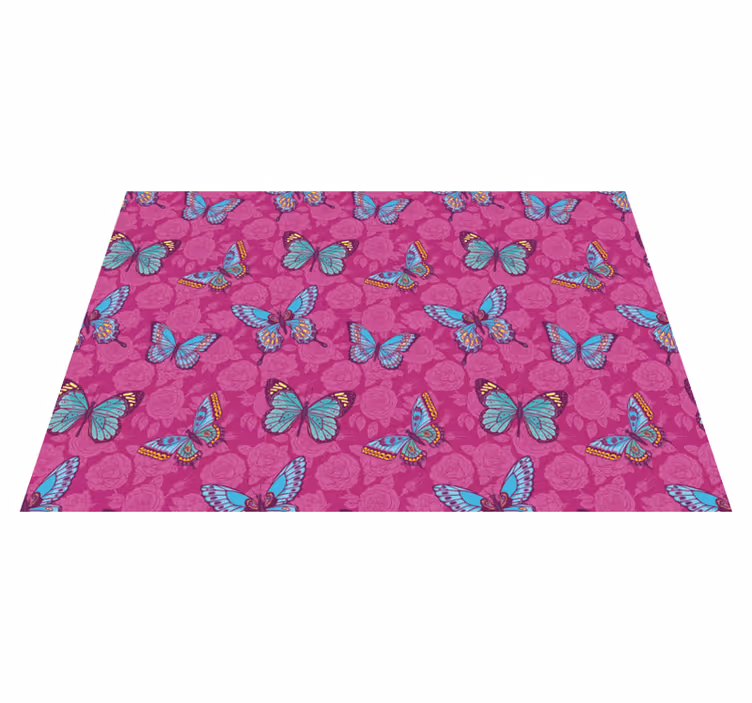 Butterfly Floral Motif vinyl rug flowers - TenStickers