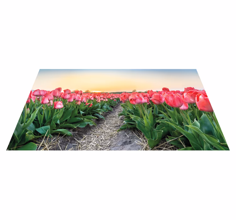 Tulip Field Perspective vinyl rug flowers - TenStickers