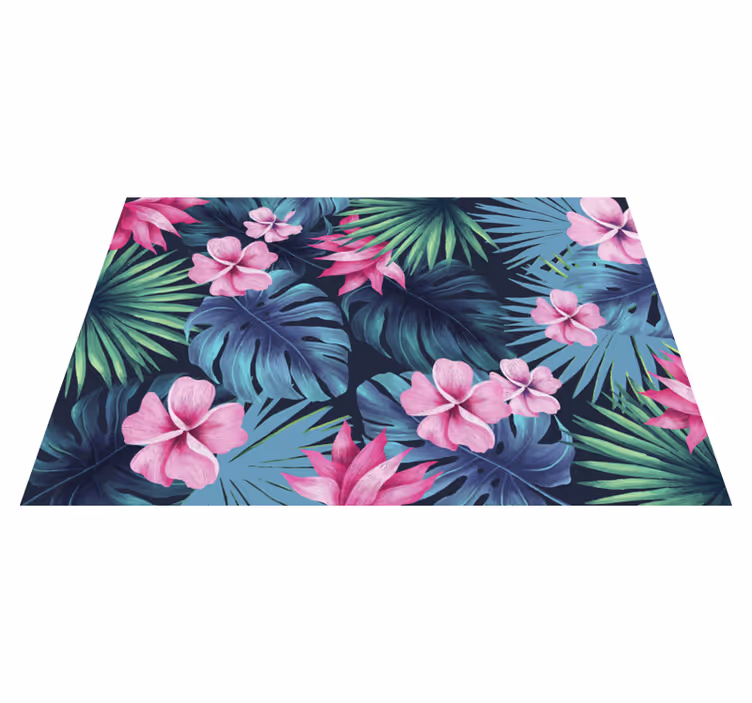 Tropical Floral Motif vinyl rug flowers - TenStickers