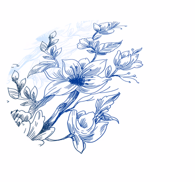 Blue botanical sketch vinyl rug flowers - TenStickers