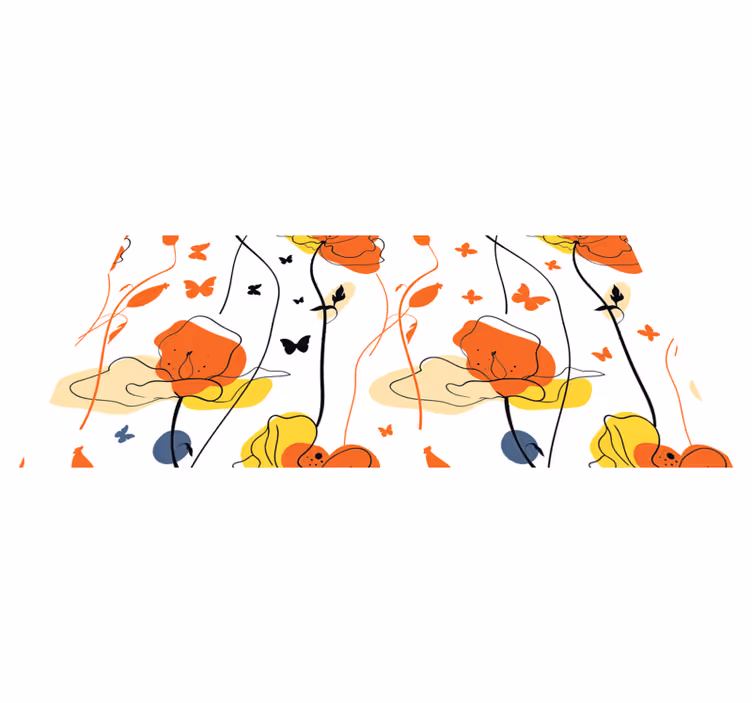 Minimalistic pattern with butterflies vinyl rug flowers - TenStickers