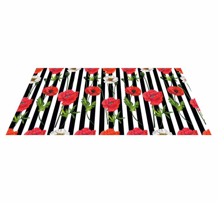 Floral Striped Pattern vinyl rug flowers - TenStickers