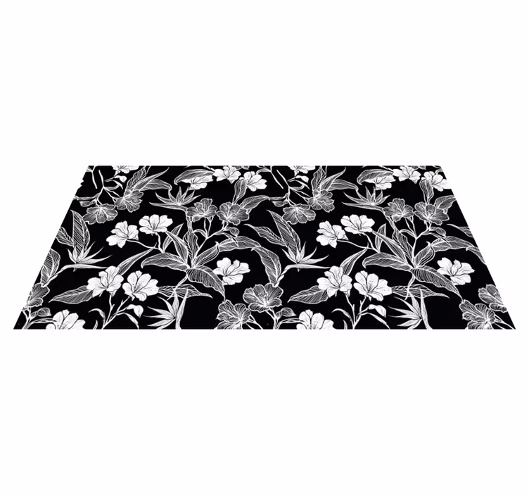 Black and white elegance vinyl rug flowers - TenStickers