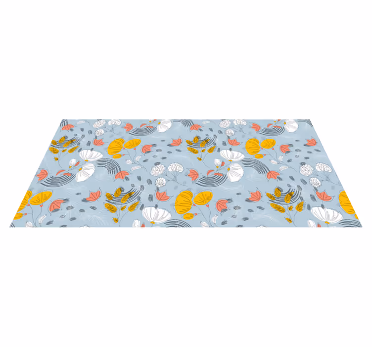 Blue pattern bloom vinyl rug flowers - TenStickers