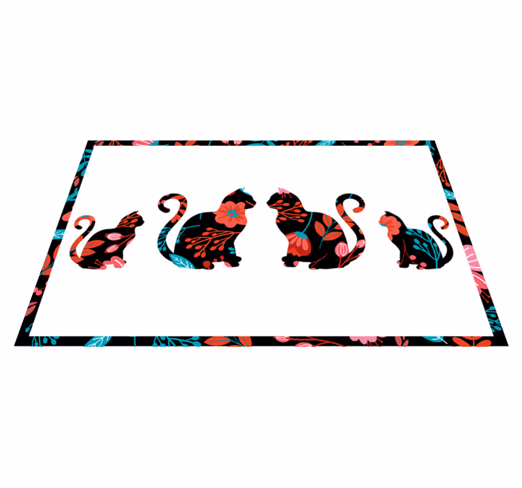 Colorful Cat Silhouettes vinyl rug flowers - TenStickers