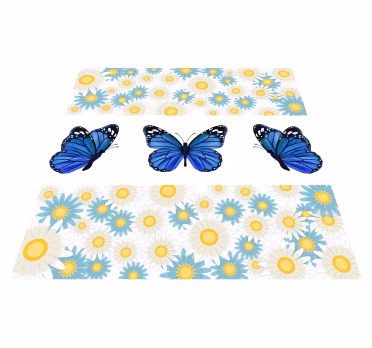 Blue butterflies vinyl rug flowers - TenStickers