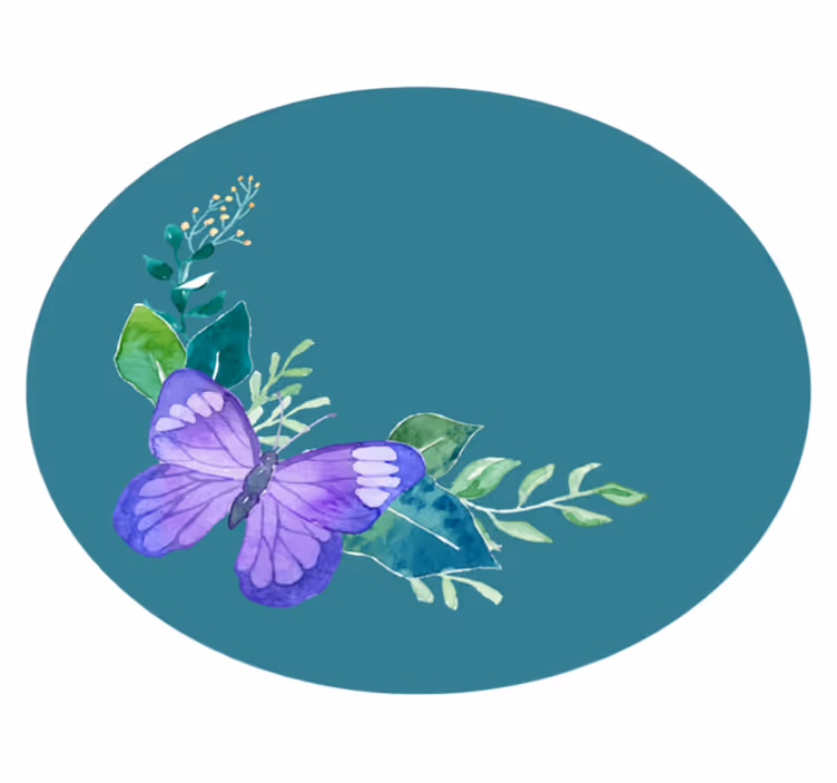 Butterfly Botanical Motif vinyl rug flowers - TenStickers