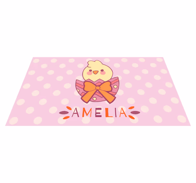 Pink chick with name nursery vinyl rug - TenStickers