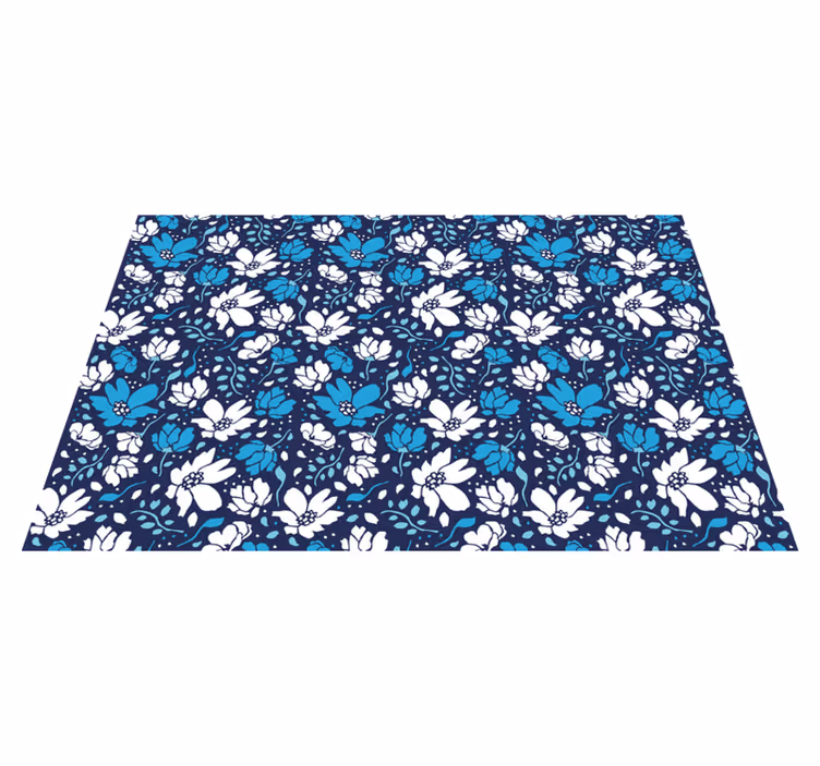 Navy Floral Motif vinyl rug flowers - TenStickers