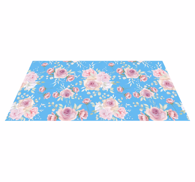 ROSE BLOSSOMS ON BLUE vinyl rug flowers - TenStickers