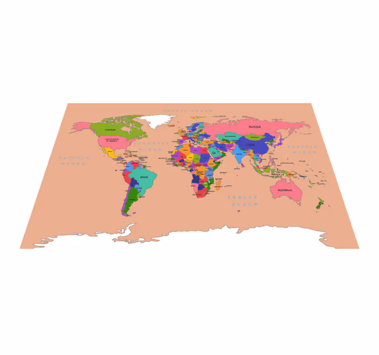 World map vinyl rug in beige overview - TenStickers