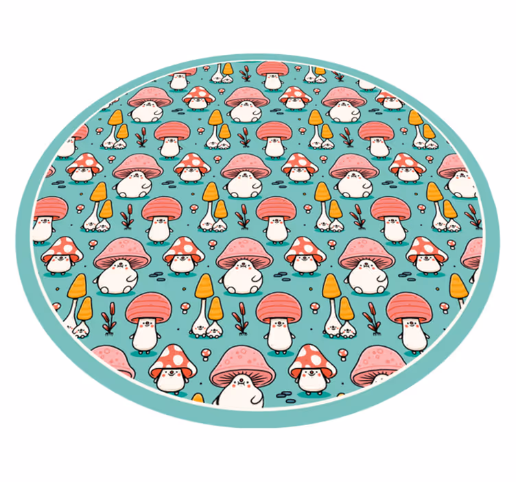 Adorable Mushroom Figures nature vinyl rug - TenStickers