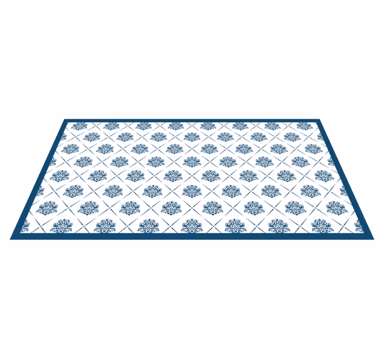 Floral blue motif vinyl rug bathroom - TenStickers