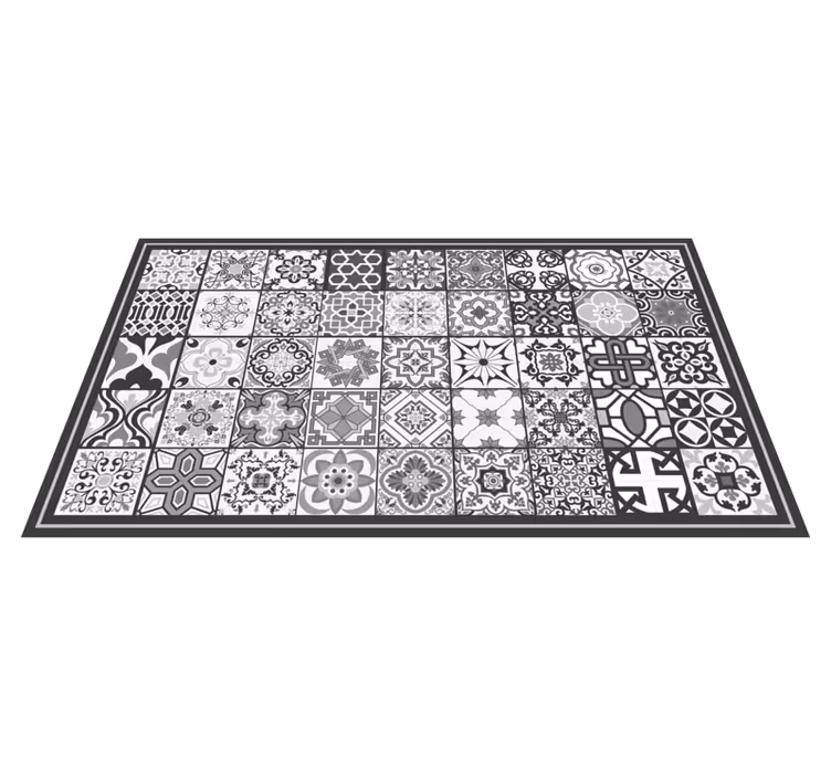 Grey tile pattern vinyl rug bathroom - TenStickers