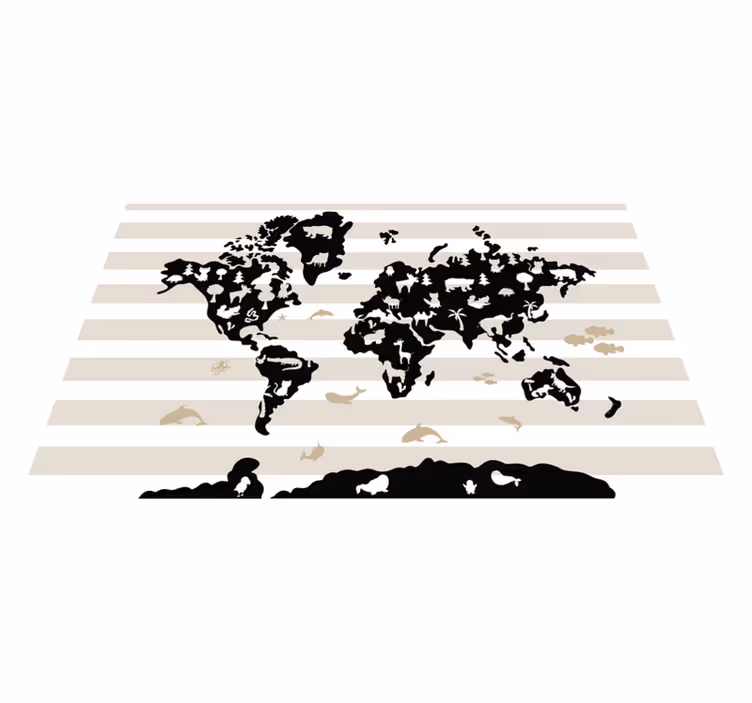 Black with gold color fishes world map rug - TenStickers