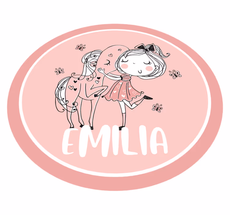 Girl and horse with name teenage bedroom vinyl rug - TenStickers