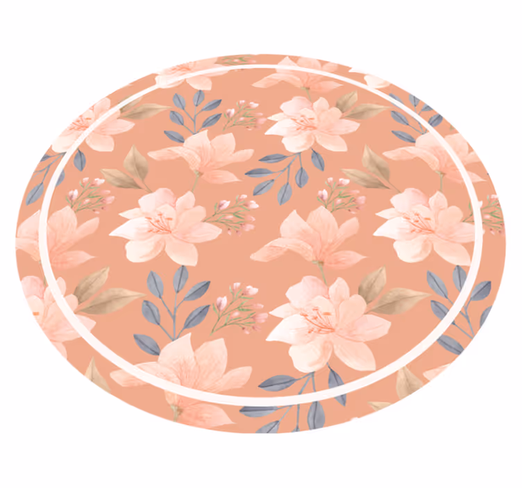 Peach Floral Pattern vinyl rug flowers - TenStickers