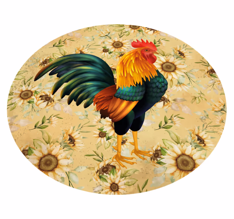 Vinyl rug flowers vibrant rooster display - TenStickers