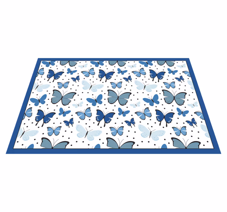 Blue butterfly pattern vinyl rug flowers - TenStickers