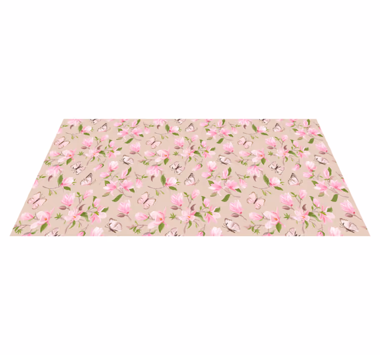 Blossoming Butterfly Theme vinyl rug flowers - TenStickers