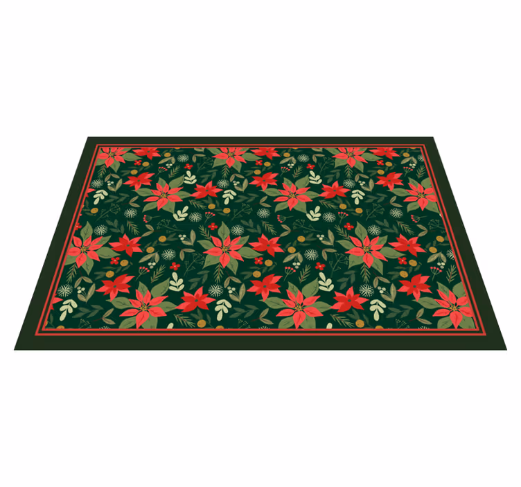 Festive poinsettia pattern christmas vinyl rug - TenStickers