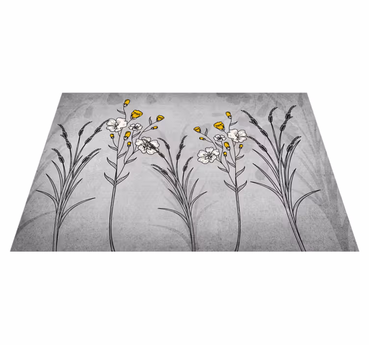 Floral Sketch Detail vinyl rug flowers - TenStickers