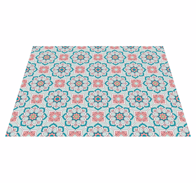 Tile Effect Pattern Overlay vinyl rug flowers - TenStickers