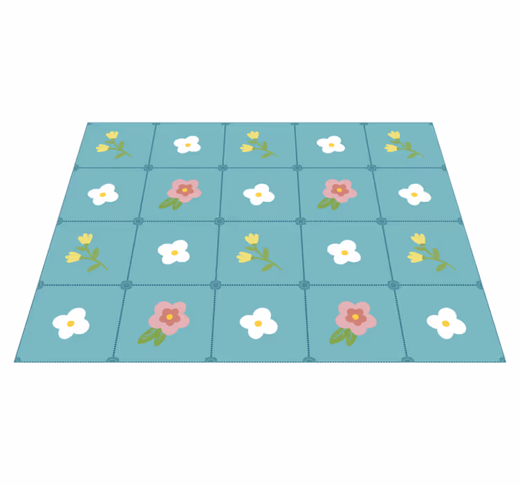 Floral Tile Pattern vinyl rug flowers - TenStickers