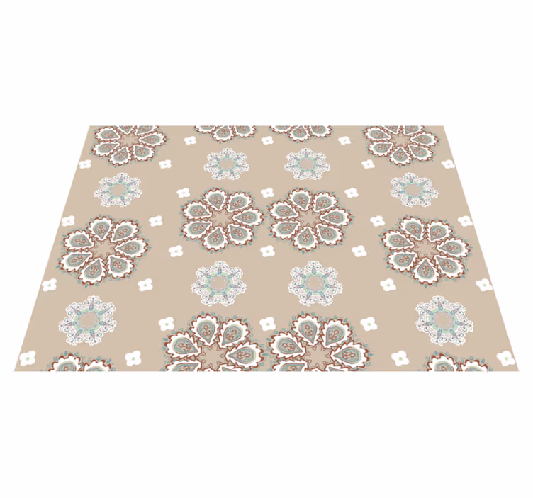Mosaic Floral Elegant Pattern beige vinyl rug - TenStickers
