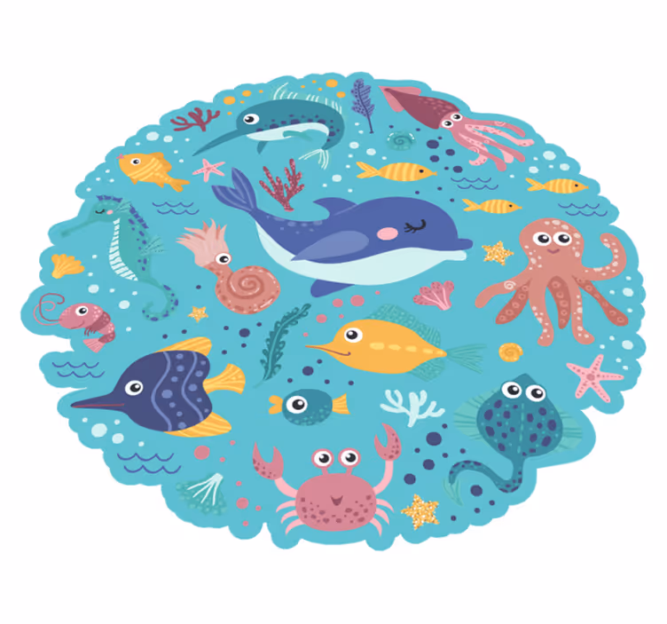 Fish illustrations kids vinyl rug - TenStickers