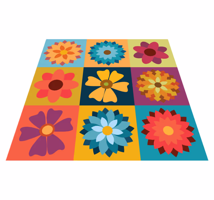 multicolor hippie flowers tile vinyl rug - TenStickers