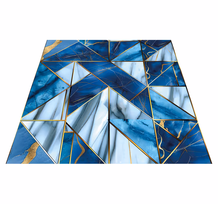 Blue and golden geometric marble effect  vinyl rug - TenStickers