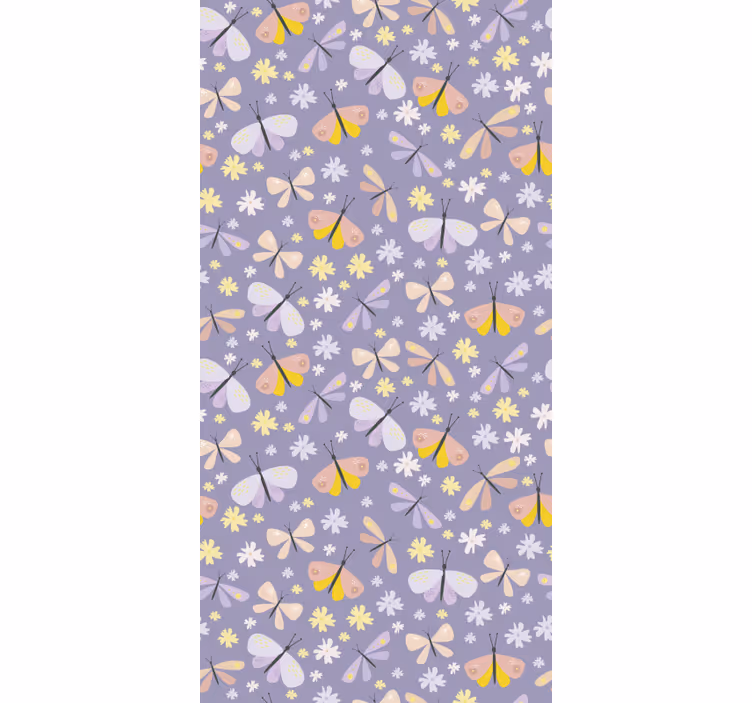 Butterfly wallpaper with elegant purple flowers - TenStickers