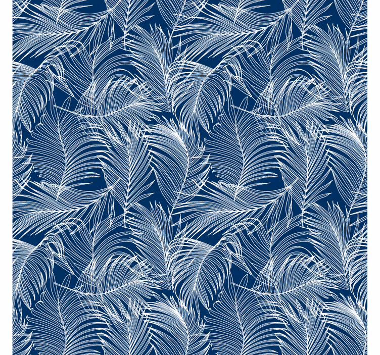 Leaf wallpaper in blue with white outline - TenStickers