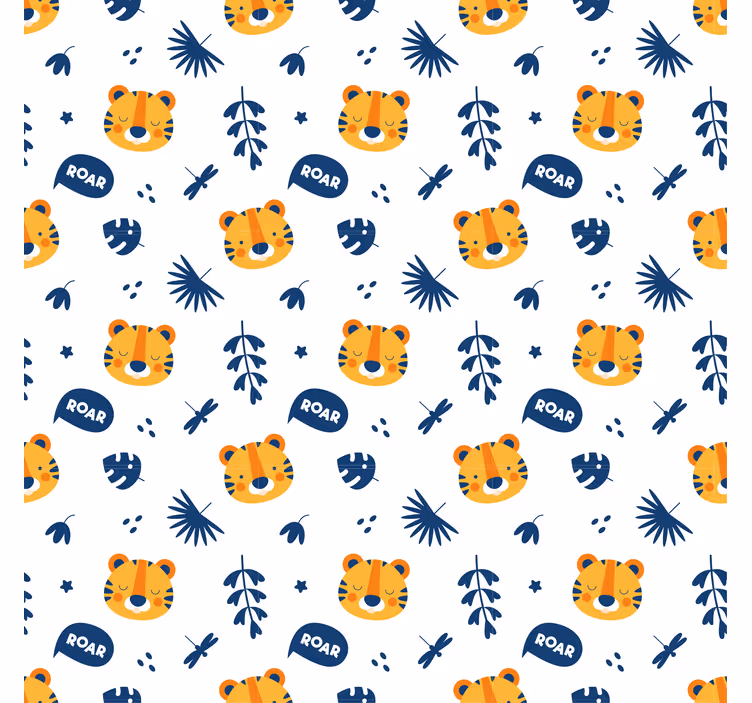 Animal wallpaper with tiger cub and dragonfly design - TenStickers