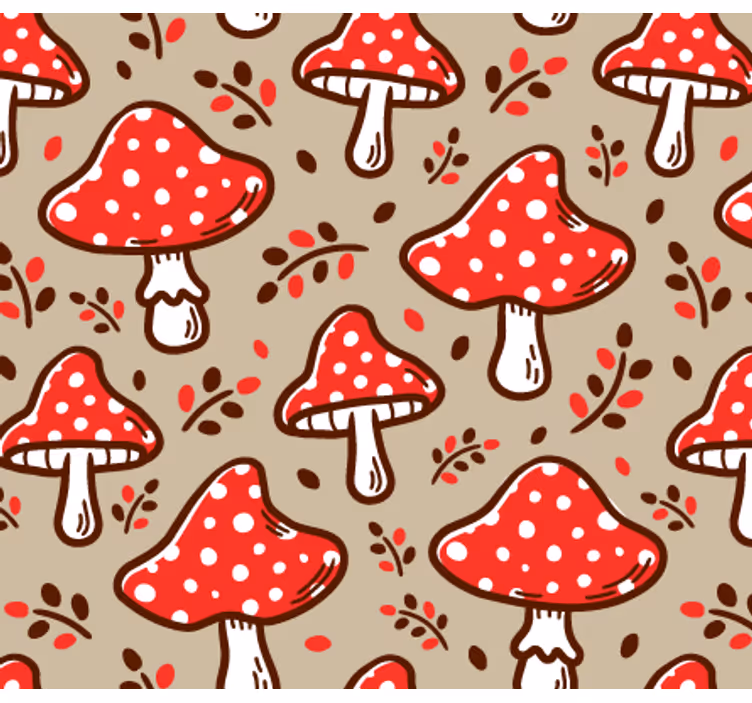 Nature wallpaper with common mushrooms on beige - TenStickers