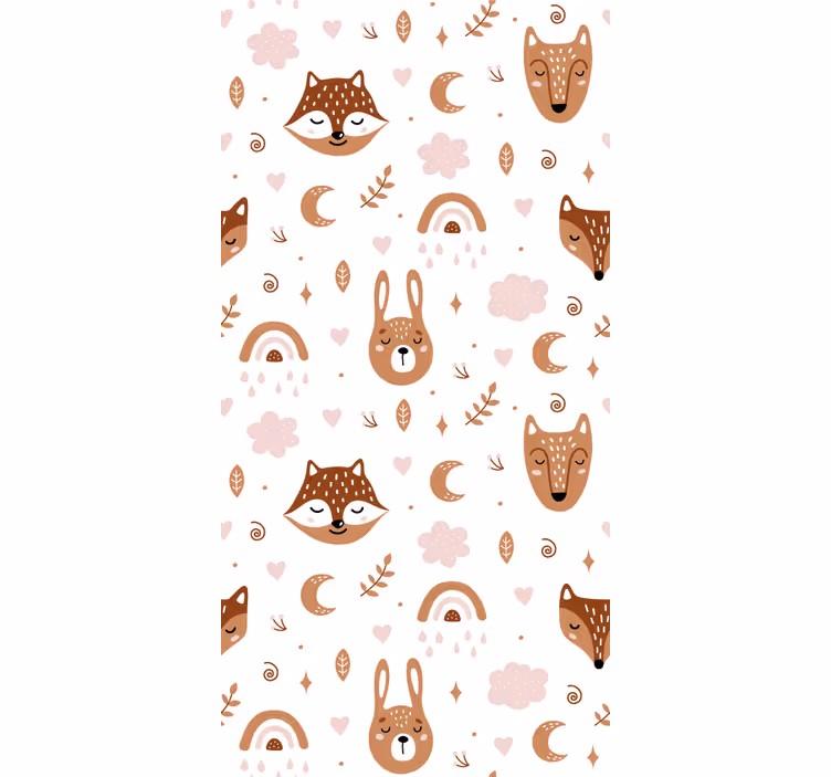 Kids wallpaper cute brown animals and rainbows - TenStickers