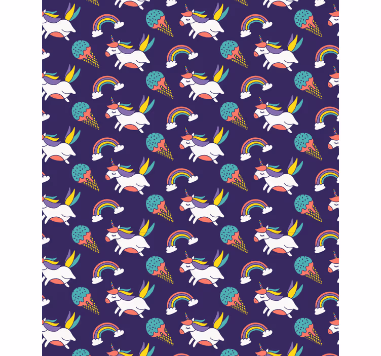 Kids wallpaper hand drawn unicorn pattern with symbols - TenStickers
