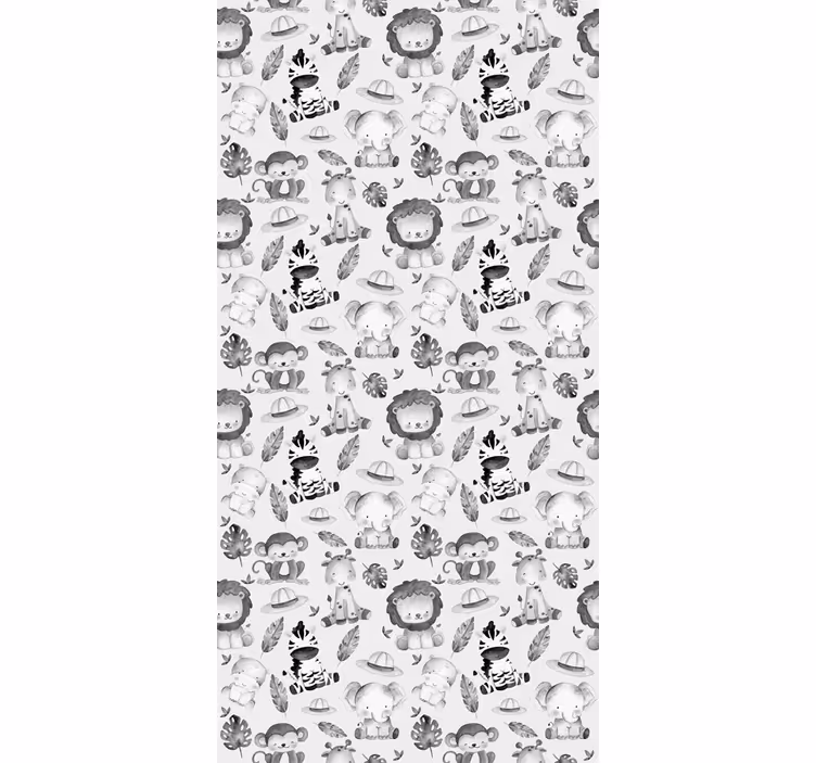 Kids wallpaper gray zoo animals - TenStickers