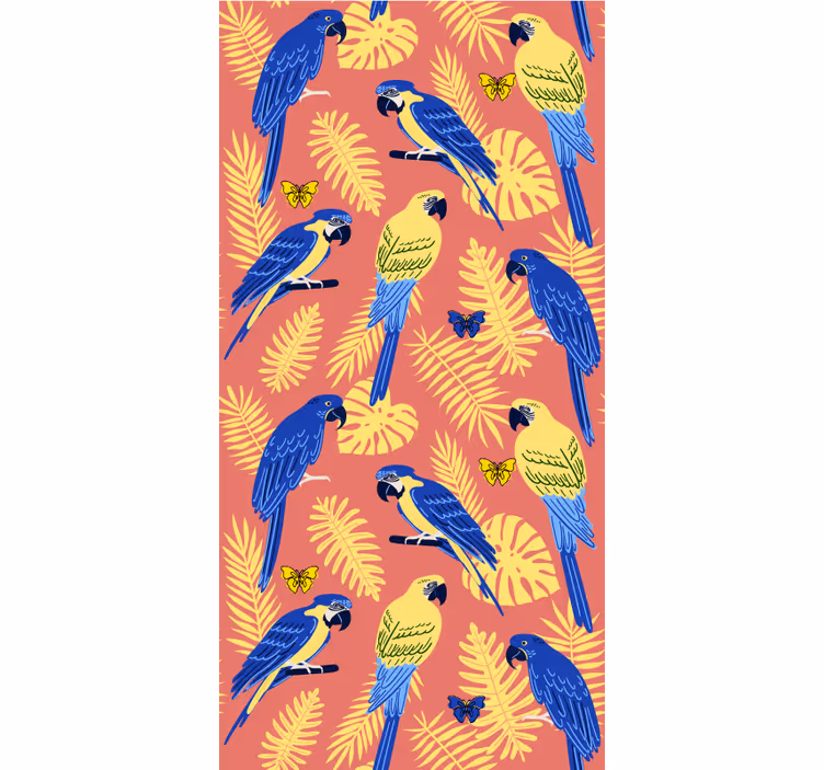 Kids wallpaper featuring parrots and butterflies - TenStickers