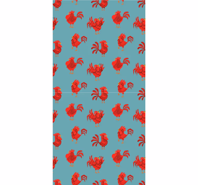 Kids wallpaper red roosters on blue background - TenStickers