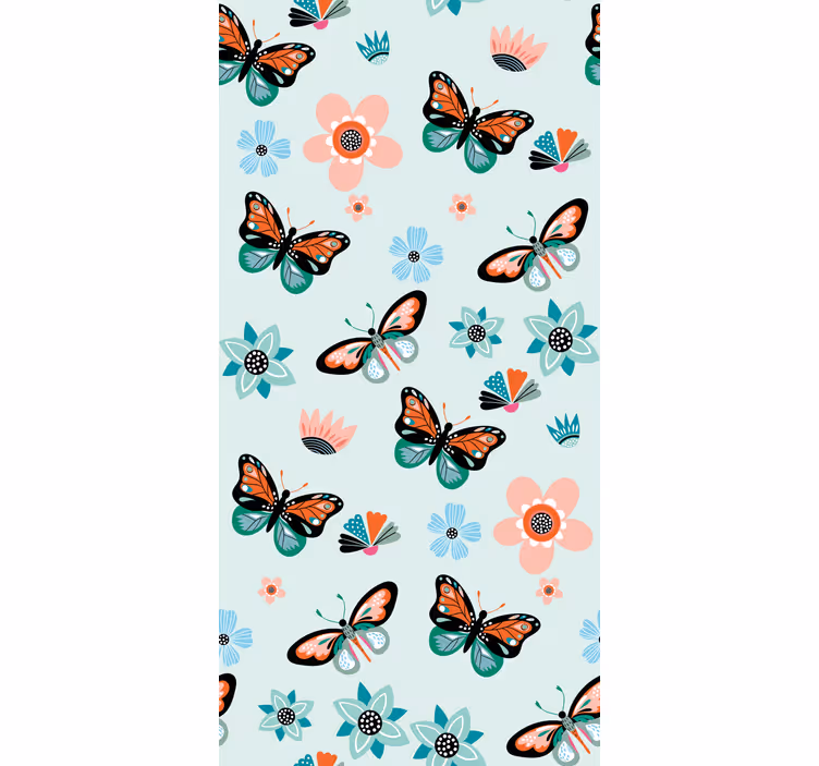 Butterfly wallpaper with butterflies and flowers - TenStickers