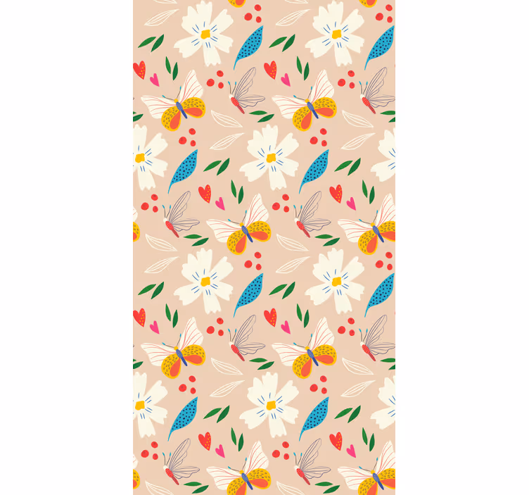 Butterfly wallpaper in beige floral pattern - TenStickers